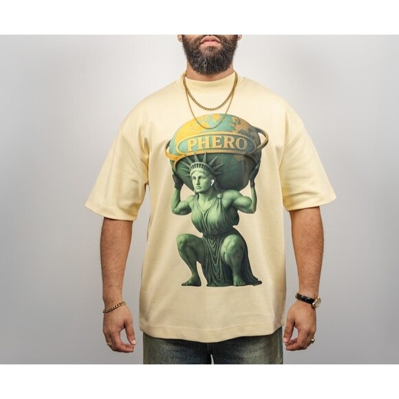 PHERO MOVEMENT Other - Graphic Oversized Tee Cream Statue Print Streetwear Boxy Drop Shoulder